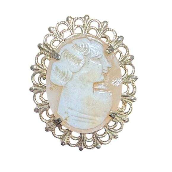 Brooch / Cameo / Gold tone / Signed Coro / Vintage / Antique - Picture 1 of 3